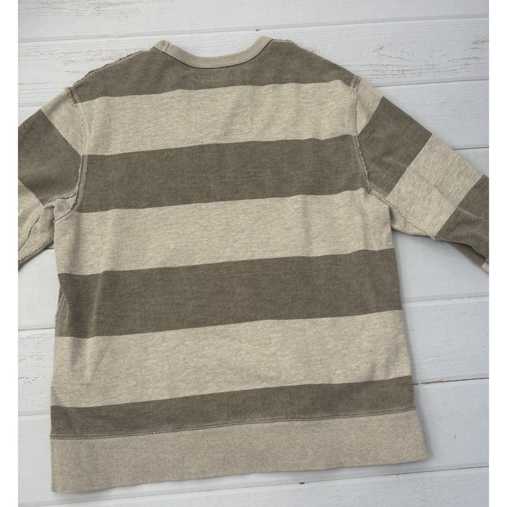 Vintage Gap Sweatshirt‎ Mens Large Tan  Pullover Crewneck Khaki Stripe Raw Edge - Picture 7 of 7
